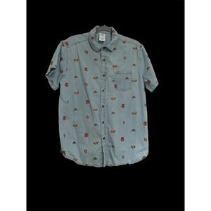 VINTAGE 90'S DISNEY STORE LION KING SIMBA TIMON PUMBA DENIM BUTTON SHIRT‎ MEDIUM